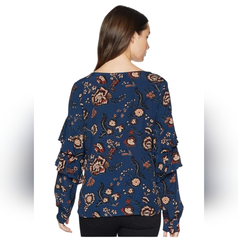 Sanctuary Tilly Flounce Sleeve Blouse, Oversized Size XS, Blue Life, NWT - Picture 2 of 10